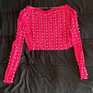 SHEIN Hot Pink Pearl Embellished Crop Top